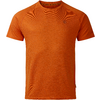 T-shirt orange à manches courtes avec encolure ronde et petit logo sur la poitrine sur fond blanc