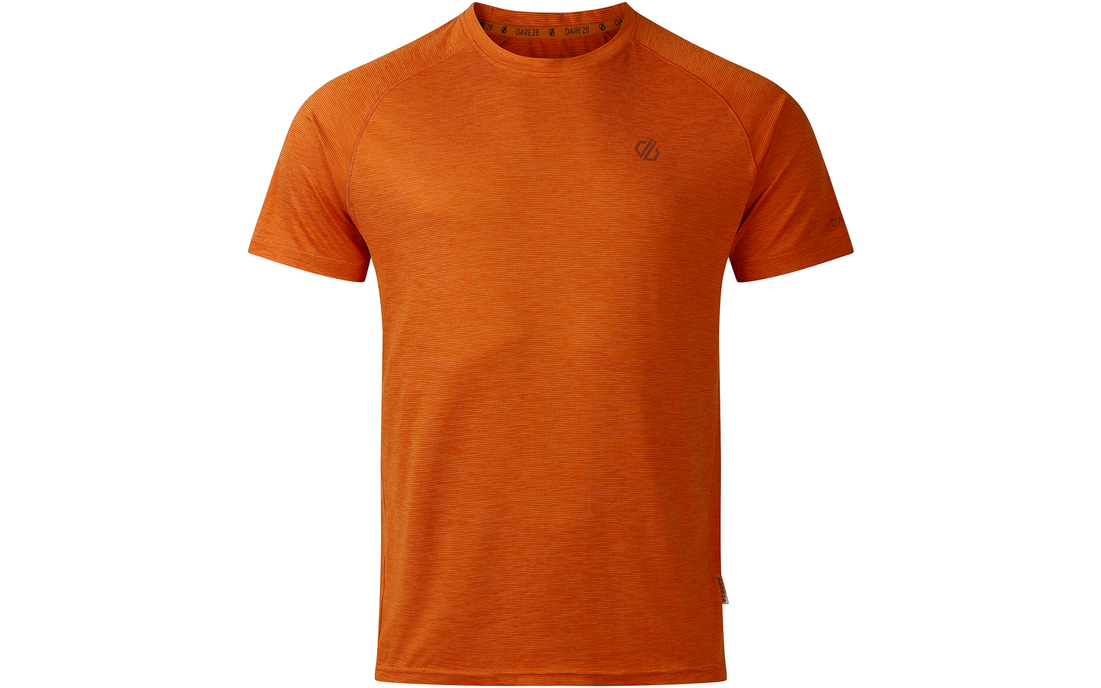 T-shirt orange à manches courtes avec encolure ronde et petit logo sur la poitrine sur fond blanc