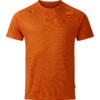 Oranges kurzärmliges T‑Shirt mit Rundhalsausschnitt und kleinem Logo auf der Brust vor weißem Hintergrund