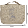 Neceser beige con texto y gráfico de camping, dimensiones 24,5 x 16 x 5 cm