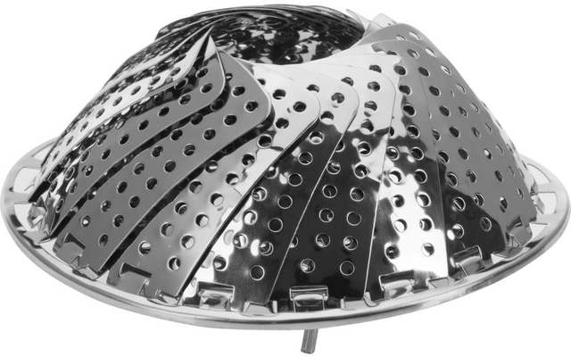 Runder, zusammenklappbarer gelochter Metalleinsatz mit überlappenden Segmenten und kleinem mittigem Stift