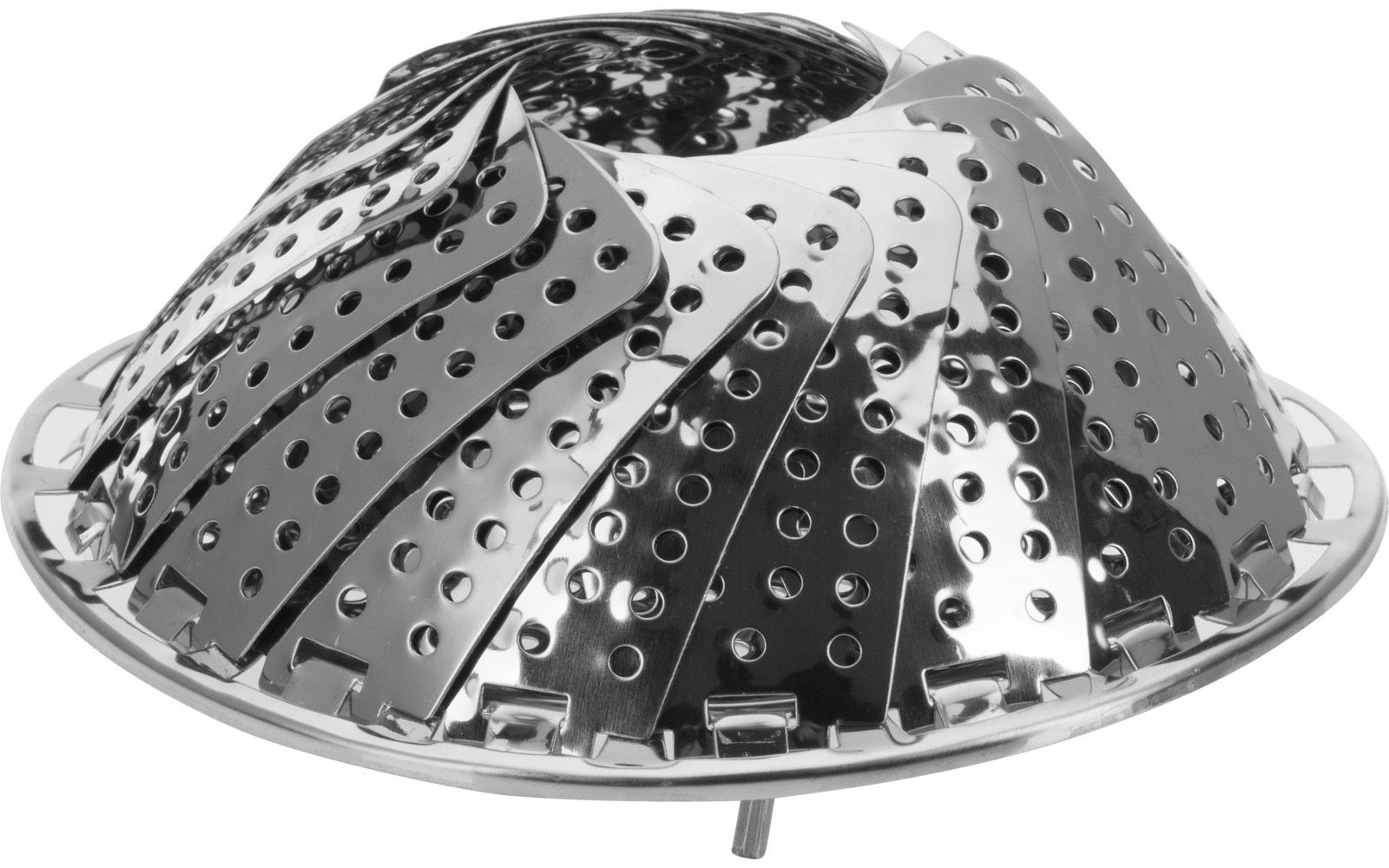 Runder, zusammenklappbarer gelochter Metalleinsatz mit überlappenden Segmenten und kleinem mittigem Stift