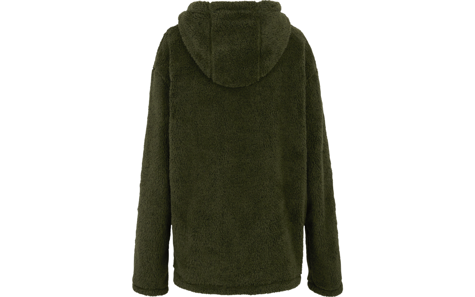 Grüne Kapuzenjacke aus Fleece, Ansicht von hinten