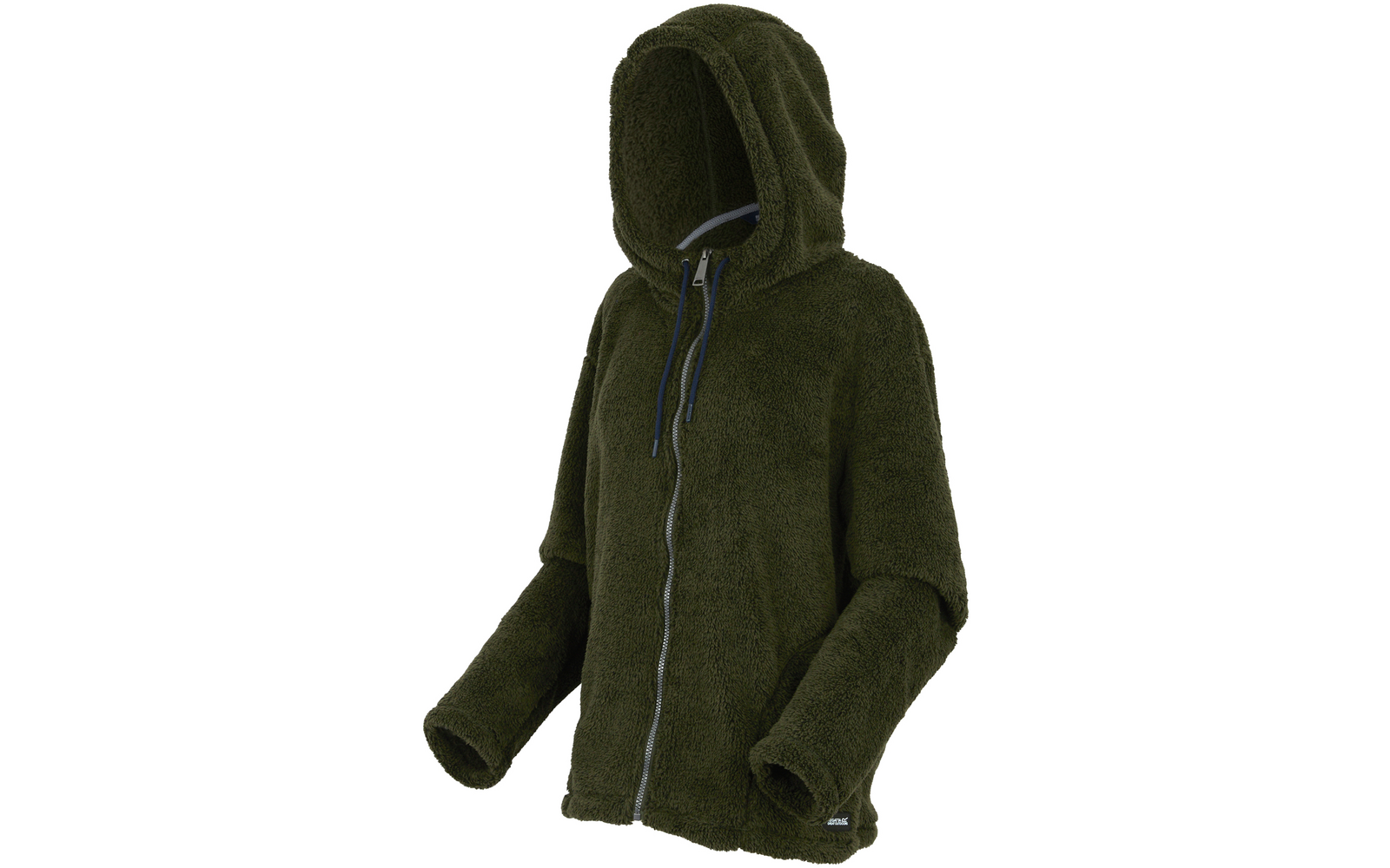 Dunkelgrüne Kapuzenjacke aus Fleece mit Reißverschluss und Taschen