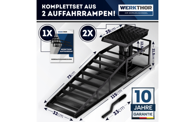 Produktbild Werkthor hydraulische Auffahrrampen 2er-Set h&ouml;henverstellbar bis zu 4 Tonnen 1