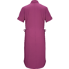 Rückansicht eines wadenlangen, kurzärmligen, einfarbigen magentafarbenen Kleides mit Kragen, mittiger Rückennaht und seitlichen Bindebändern