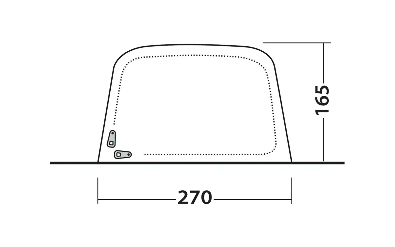 Skizze eines Fensters mit Maßen, Breite 270 cm, Höhe 165 cm