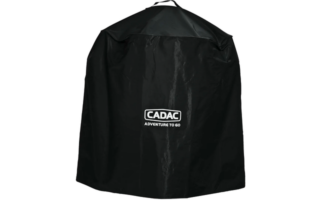 Schwarze Abdeckhaube für einen Grill mit weißem CADAC-Logo in der Mitte