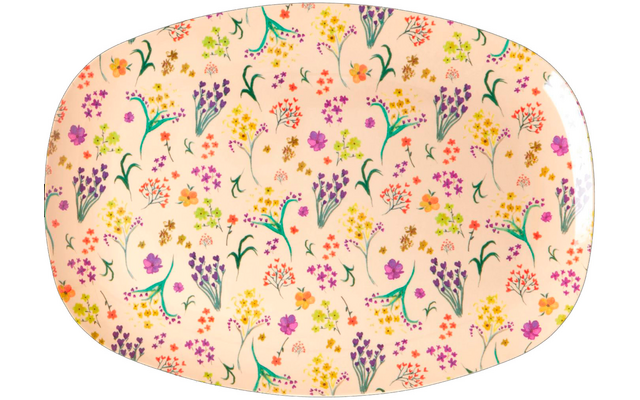 Plato de Melamina Arroz Rectangular Flor Silvestre de Colores 30 x 22 cm