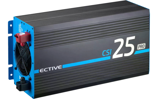 Onduleur bleu et noir avec prise électrique rouge