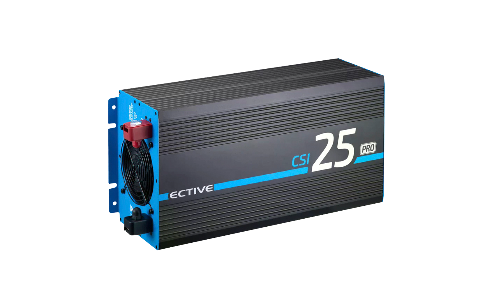 Onduleur bleu et noir avec prise électrique rouge