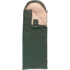 Groene slaapzak met lichtgekleurde binnenkant, gedeeltelijk open