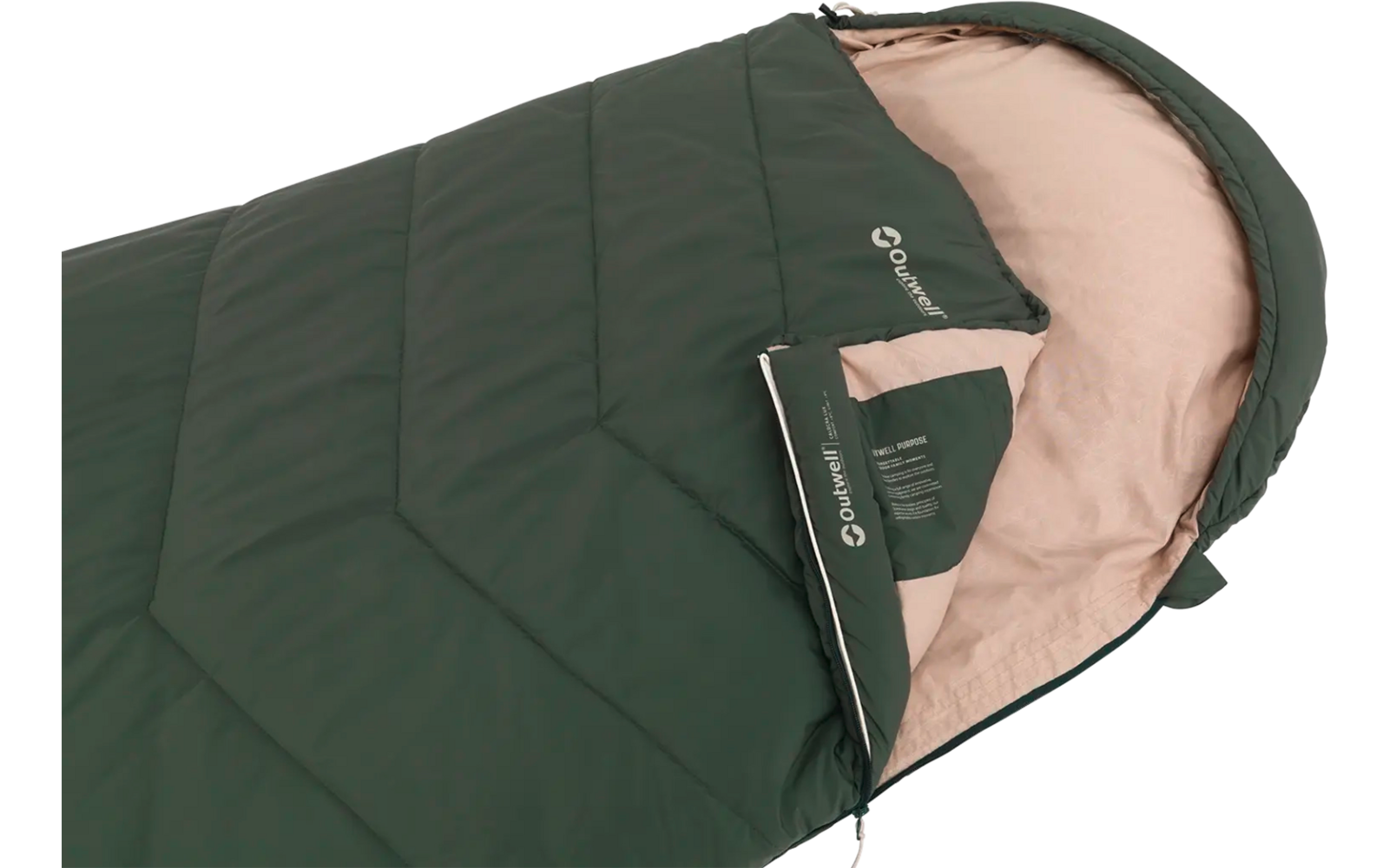 Groene slaapzak met lichtbeige binnenkant