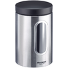 Boîte cylindrique en acier inoxydable avec couvercle noir, fenêtre ovale verticale et inscription 'Westmark Quality' en bas