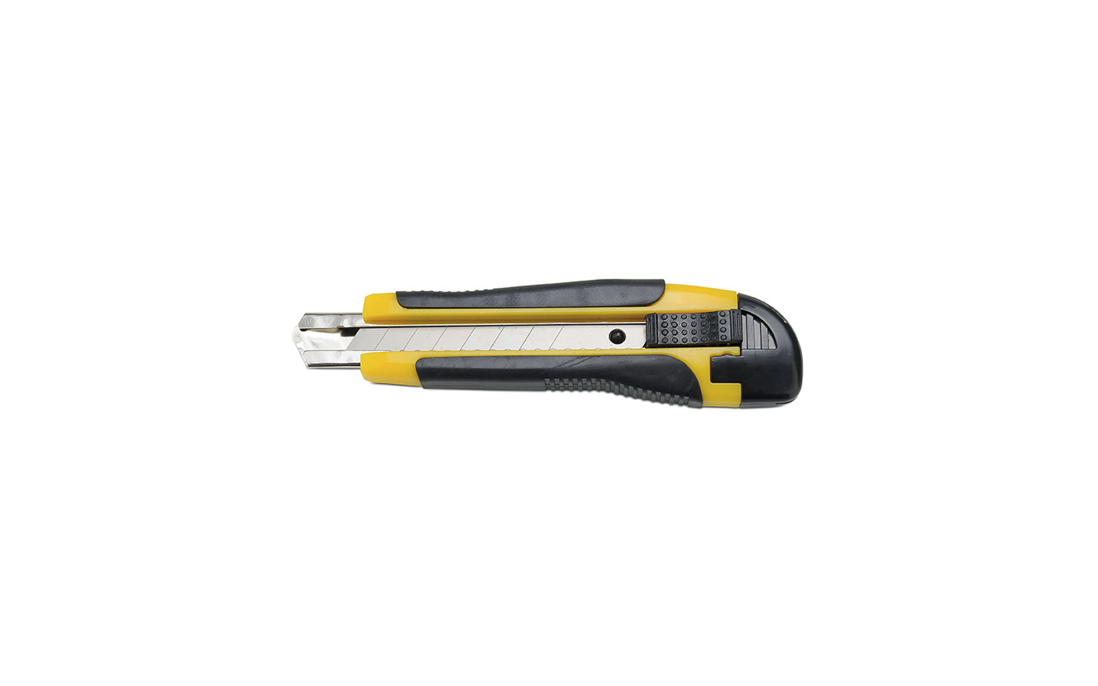Gelb-schwarzes Cuttermesser mit teilweise herausgeschobener, segmentierter Metallklinge