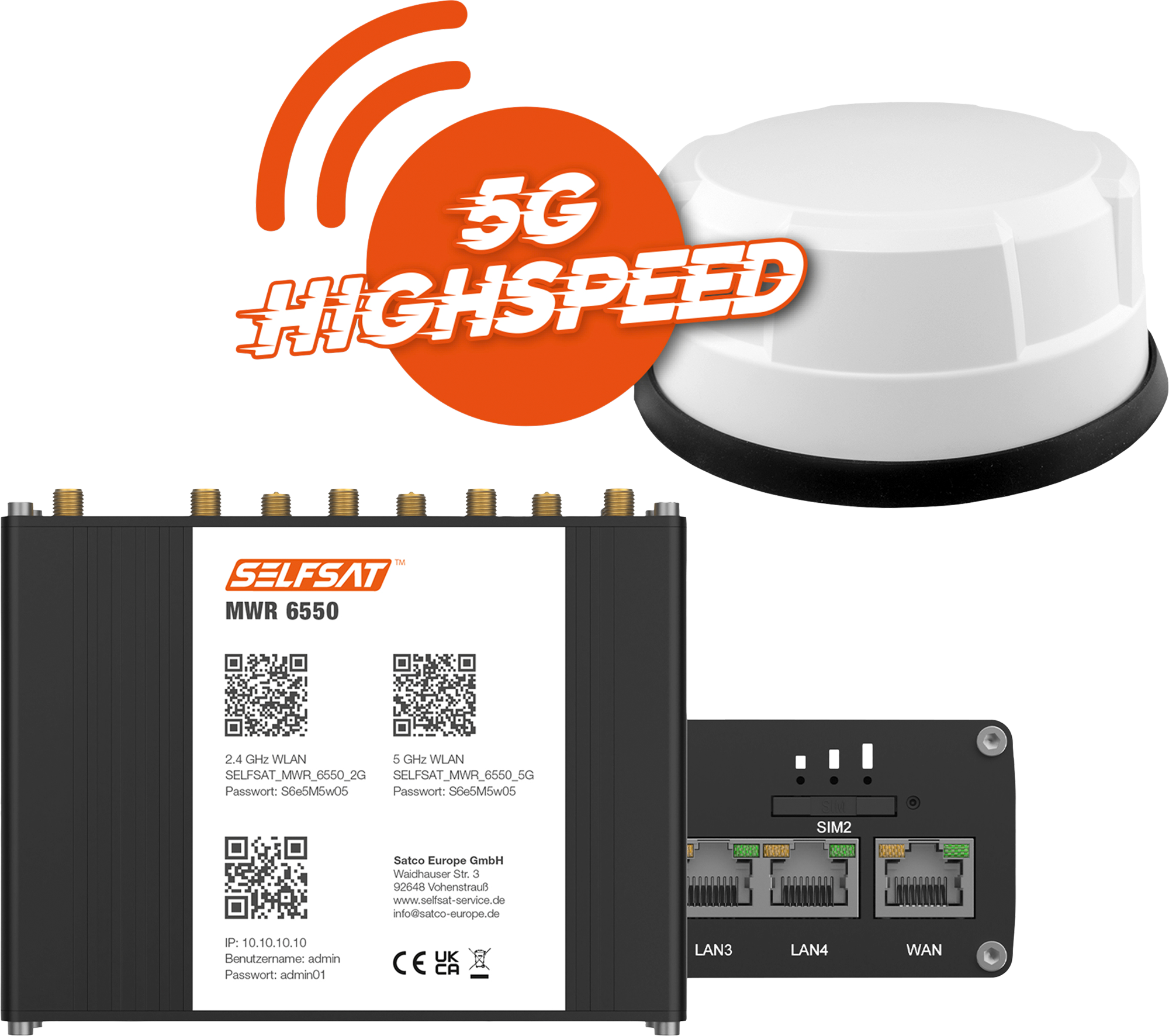 SELFSAT MWR 6550 5G Cat 20 WiFi 6 Router WLAN fino a 3