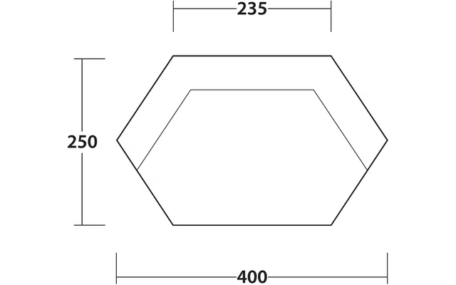 Technische Zeichnung eines sechseckigen Objekts mit Abmessungen in Millimetern