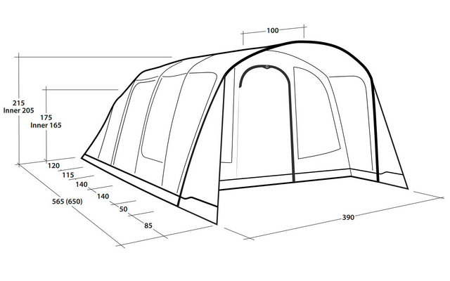 Outwell Moonhill 6 Air four-room inflatable tunnel tent for 6 people blue