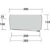 Pannello piatto trapezoidale grigio con cerniera sul bordo inferiore e cursore a destra; misure visibili: 300 in alto, 285 e 260 in basso, 35 e 100 a sinistra, 135 a destra