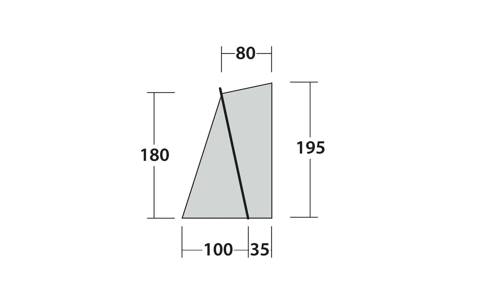 Quadrilatero ombreggiato con una barra nera diagonale dall'alto a sinistra al basso a destra; quote: sopra 80, base sinistra 100, base destra 35, altezza sinistra 180, altezza destra 195