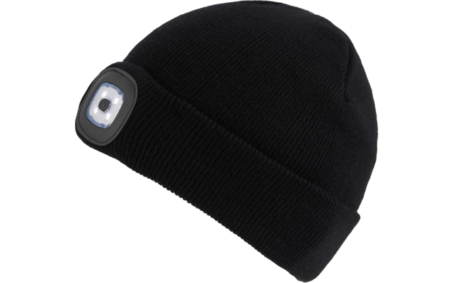 Schwarze Strickmütze mit integriertem LED-Licht vorne