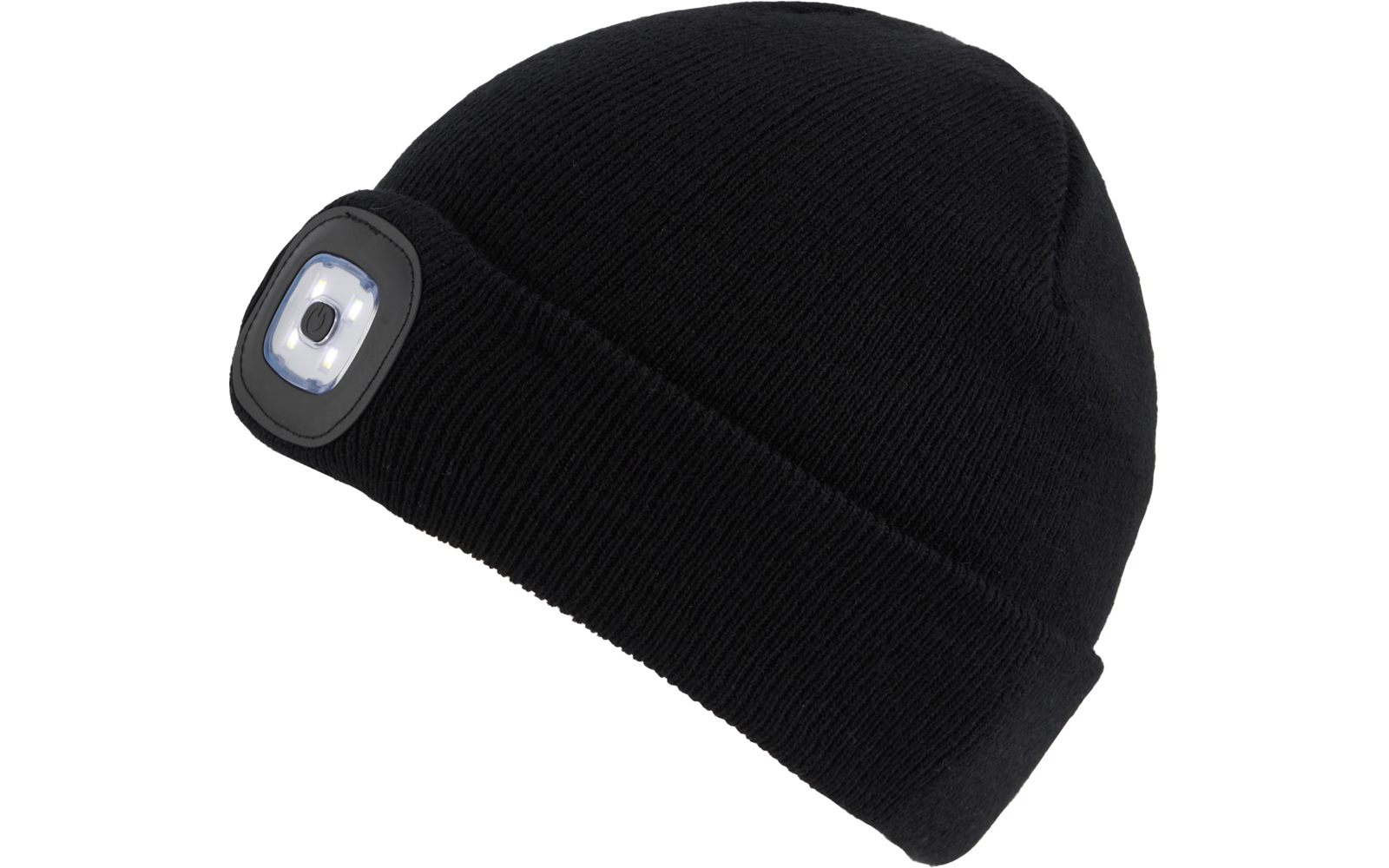 Schwarze Strickmütze mit integriertem LED-Licht vorne