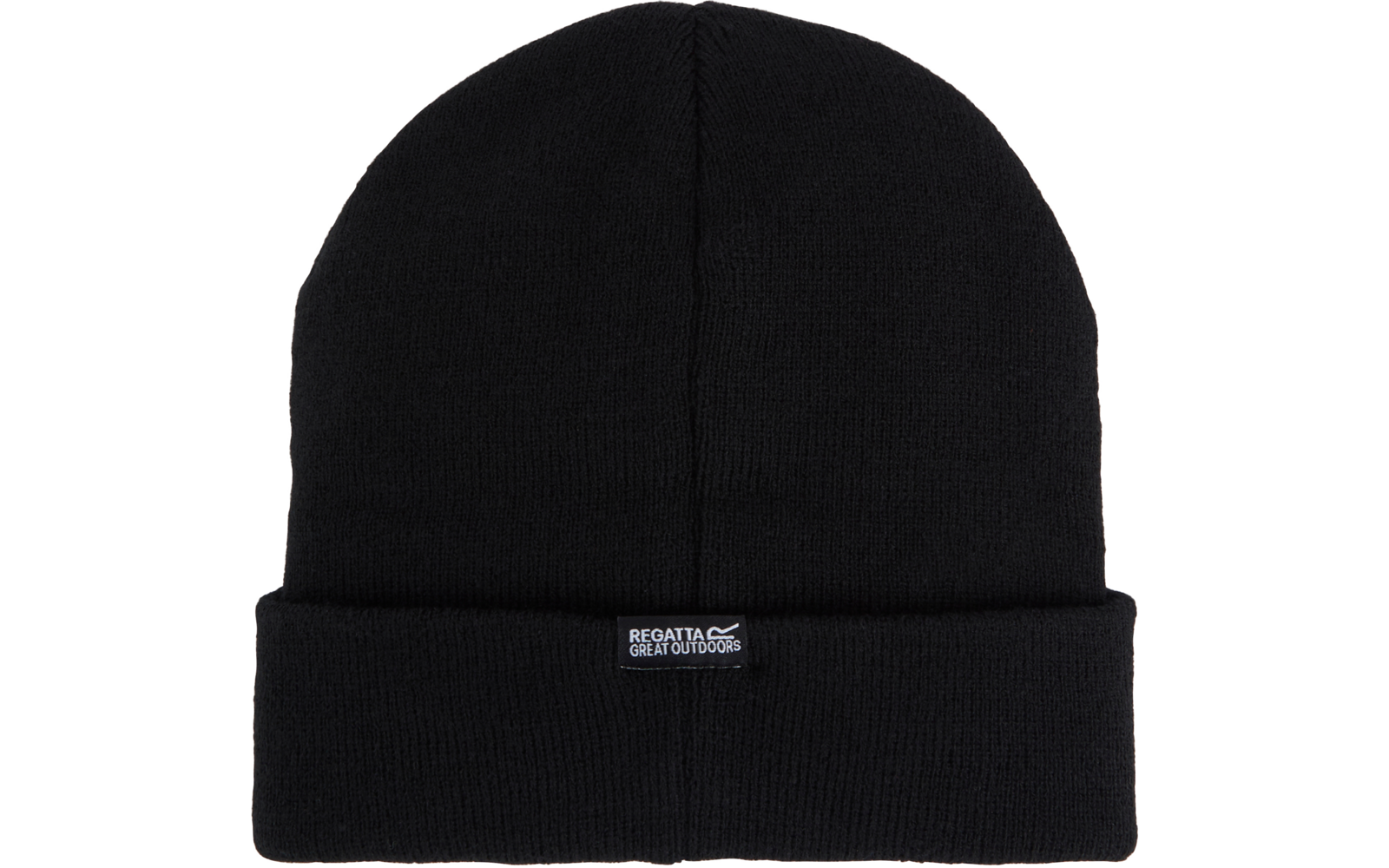 Schwarze Strickmütze mit Umschlag und kleinem Label vorne