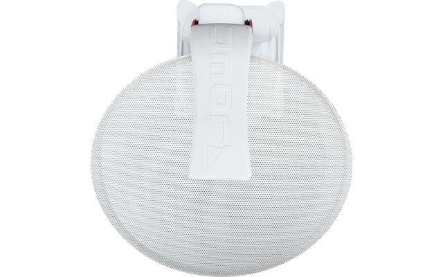 Weißer, runder Kopfhörer-Ohrbecher mit perforierter Vorderseite und weißer Bügelhalterung