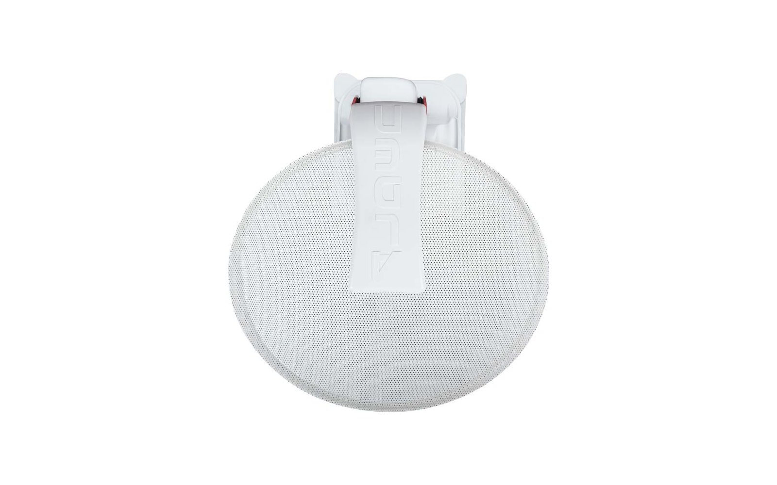 Weißer, runder Kopfhörer-Ohrbecher mit perforierter Vorderseite und weißer Bügelhalterung