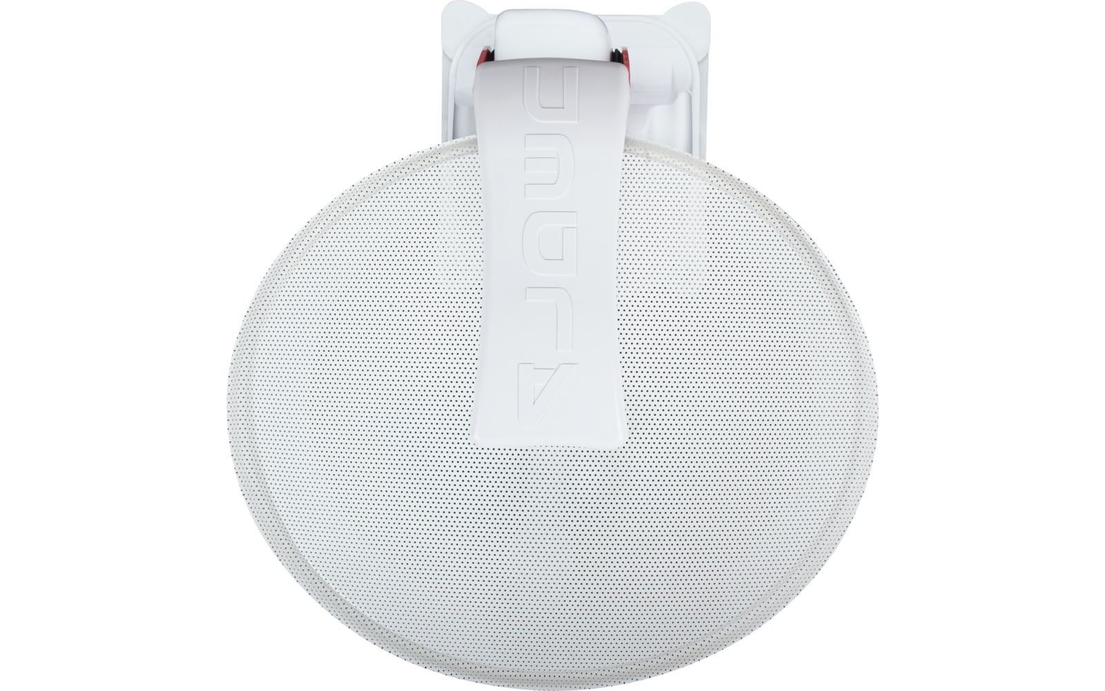 Coquille d'écouteur ronde blanche avec façade perforée et charnière de serre-tête blanche