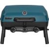 Blauer Gasgrill mit zwei Drehreglern und vier Beinen