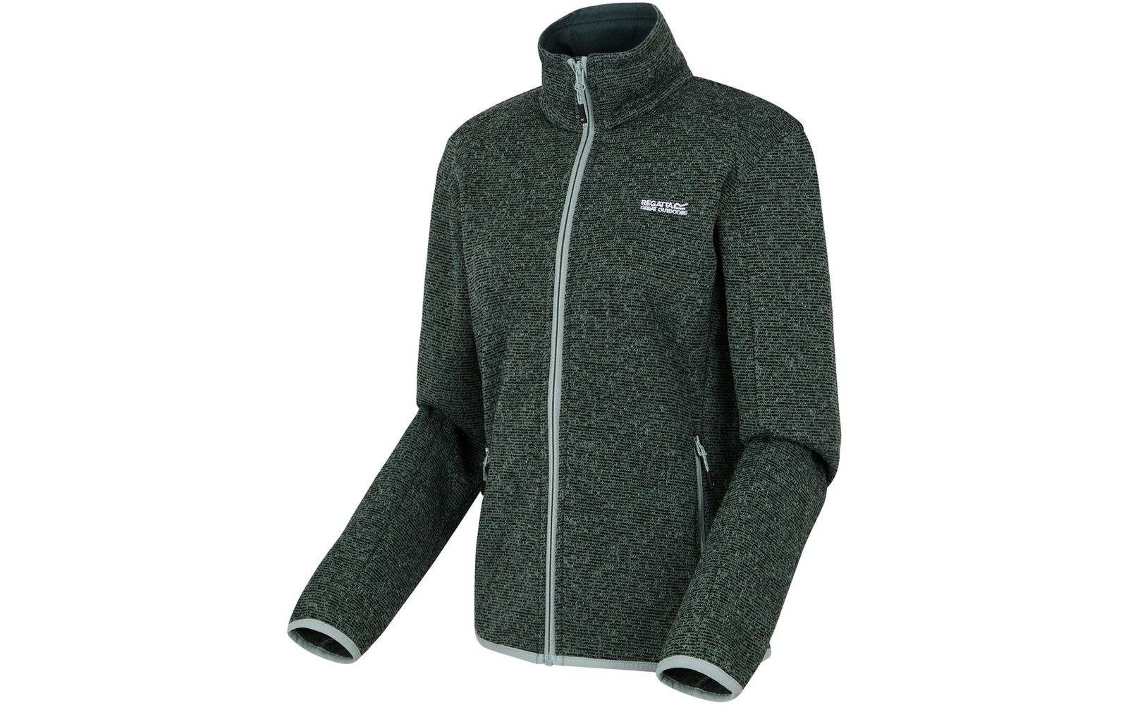 Dunkelgrüne Fleecejacke mit Reißverschluss und Stehkragen