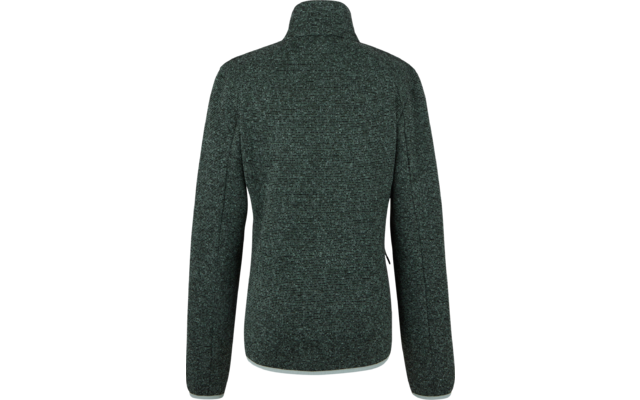 Rückansicht eines dunkelgrünen Langarm-Pullovers aus Strickstoff