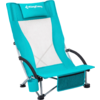 Chaise pliante bleue avec panneaux en tissu blanc et accoudoirs