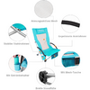 Siège d'une chaise de bureau avec appuie-tête réglable, dossier, accoudoirs et assise en gris et bleu