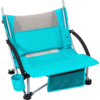 Chaise pliante bleue avec accoudoirs et porte-gobelet intégré