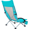 Chaise pliante turquoise avec dossier gris sur fond blanc