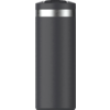 Hoher dunkelgrauer zylinderförmiger Behälter mit schwarzem Deckel und silbernem Streifen nahe oben