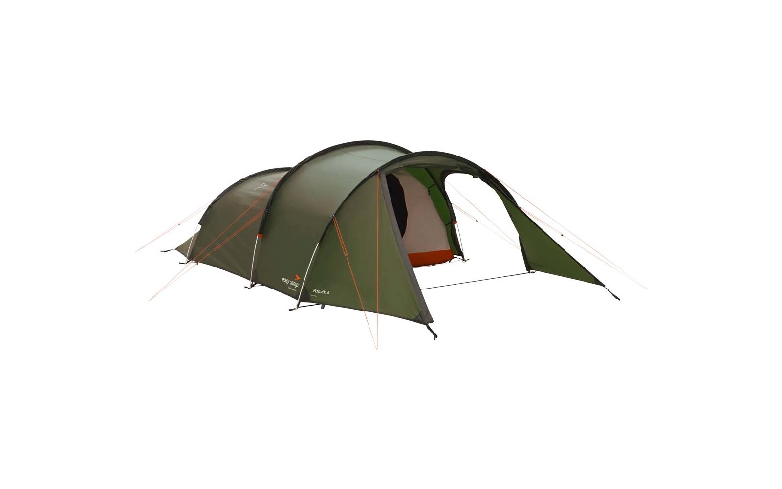 Grünes Campingzelt mit offenem Eingang auf weißem Hintergrund
