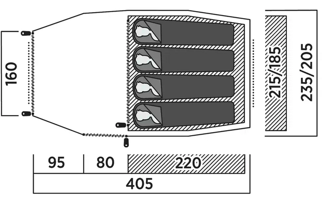 Technische Zeichnung eines rechteckigen Geräts mit Maßen in Millimetern