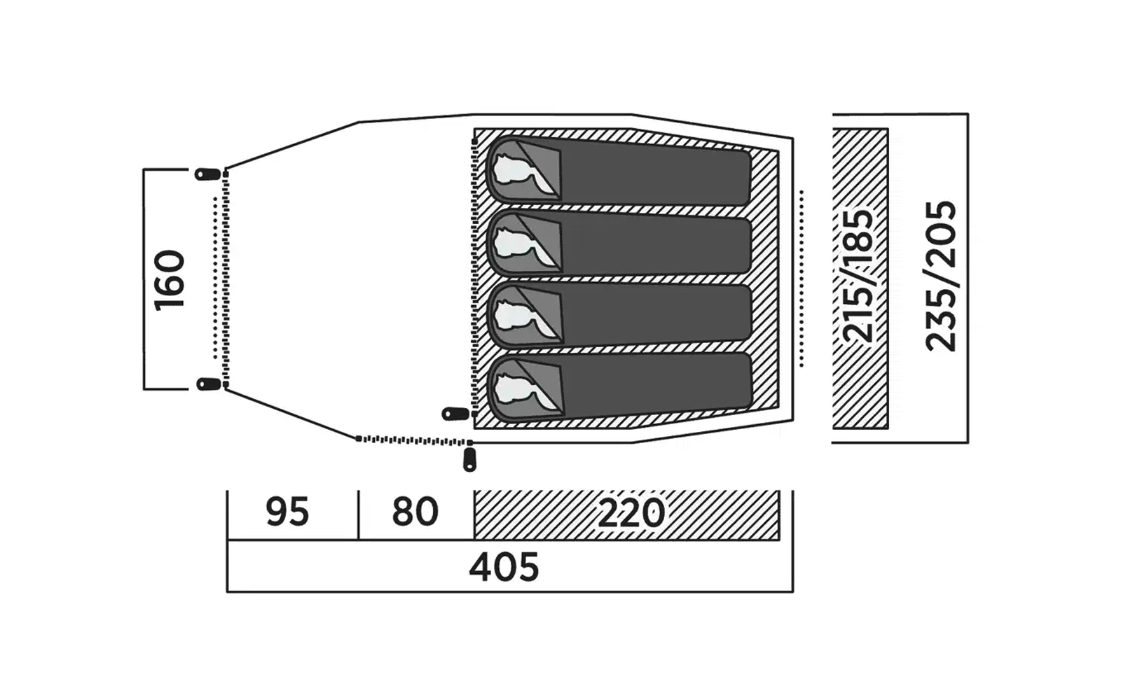 Technische Zeichnung eines rechteckigen Geräts mit Maßen in Millimetern