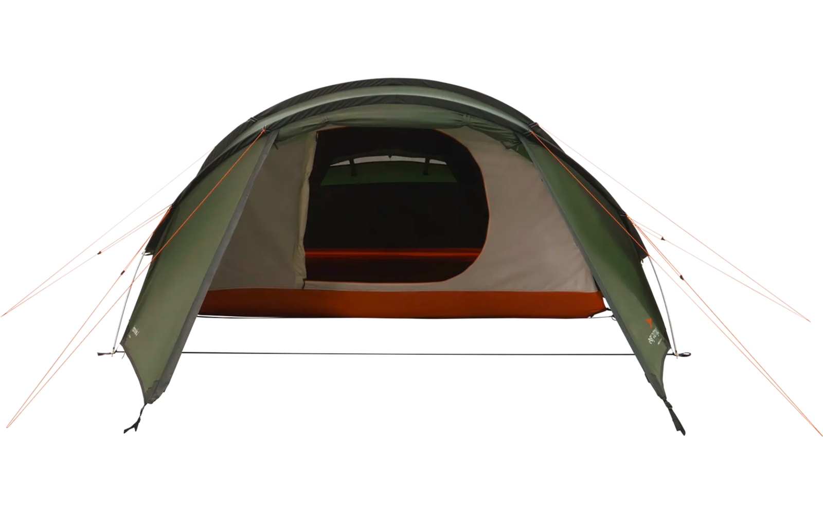 Grünes Campingzelt mit offenem Eingang
