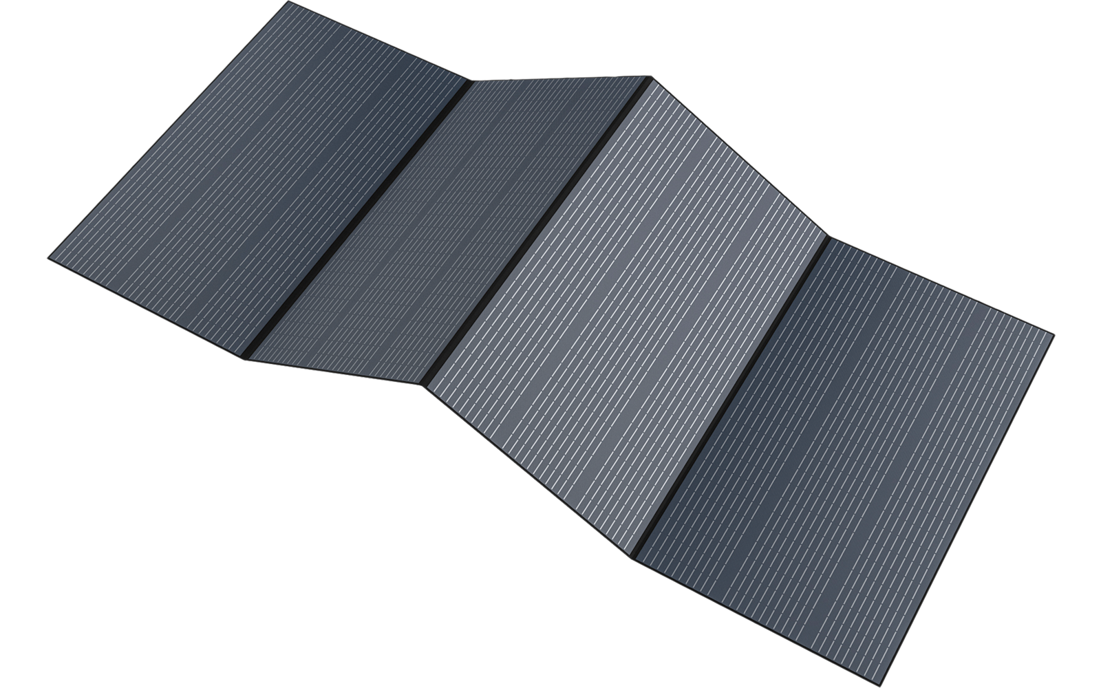 Ein faltbares Solarpanel mit sechs Segmenten in dunkler Farbe