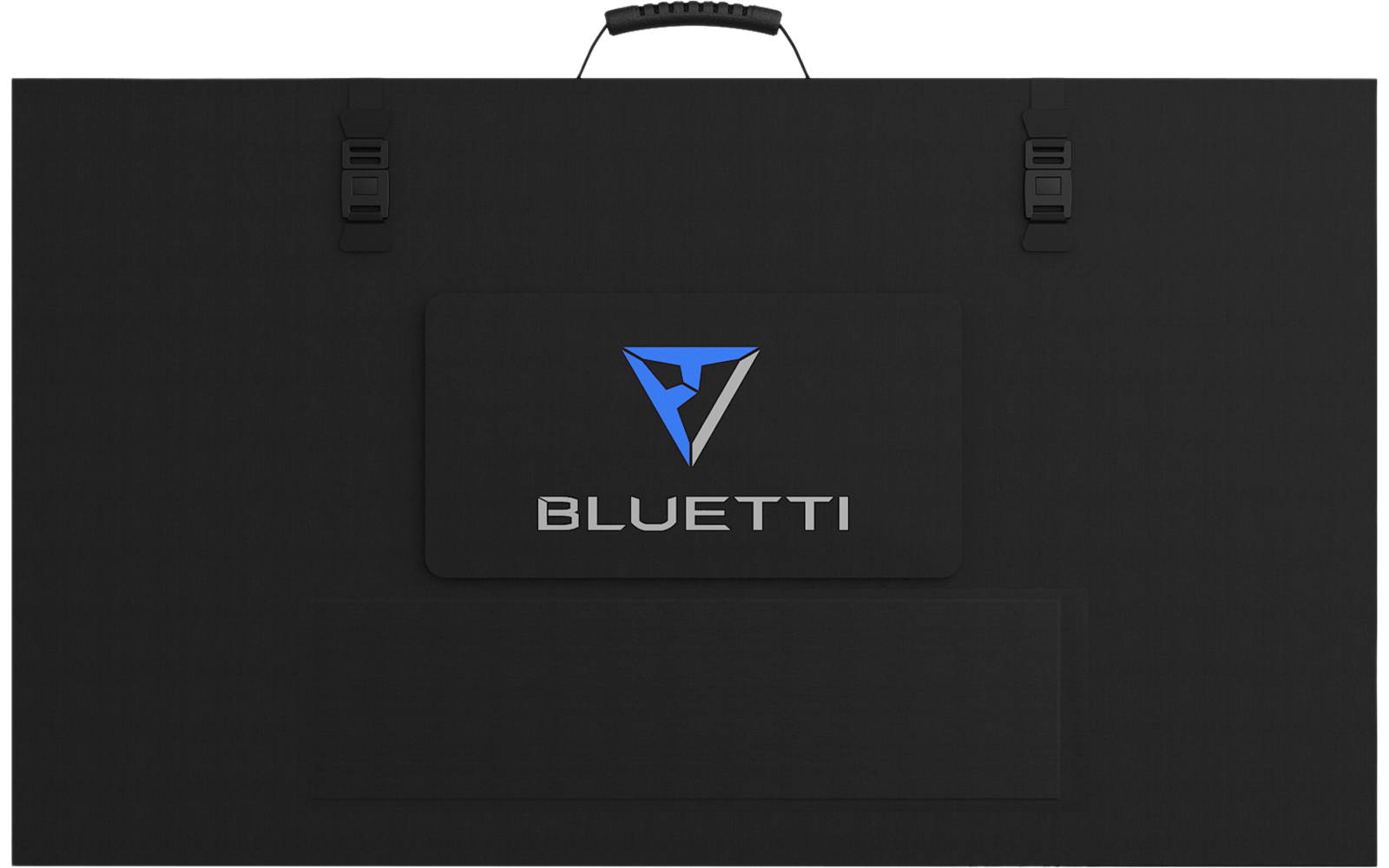 Schwarzes faltbares Solarpanel mit Griff und dem Bluetti-Logo in der Mitte