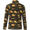 Rückenansicht einer langärmligen Jacke mit Stehkragen und grün-gelb-braunem Camouflage-Muster