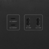 Twee groepen aansluitingen op een donker apparaat: links twee USB-C-poorten met labels "C1: 140W" en "C2: 100W", rechts twee rechthoekige poorten met labels "A1: 12W" en "A2: 12W"