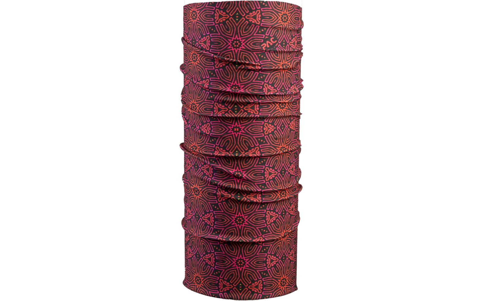 Rundes, mehrlagiges, rotes Stoffstück mit Muster aus Kreisen und Streifen
