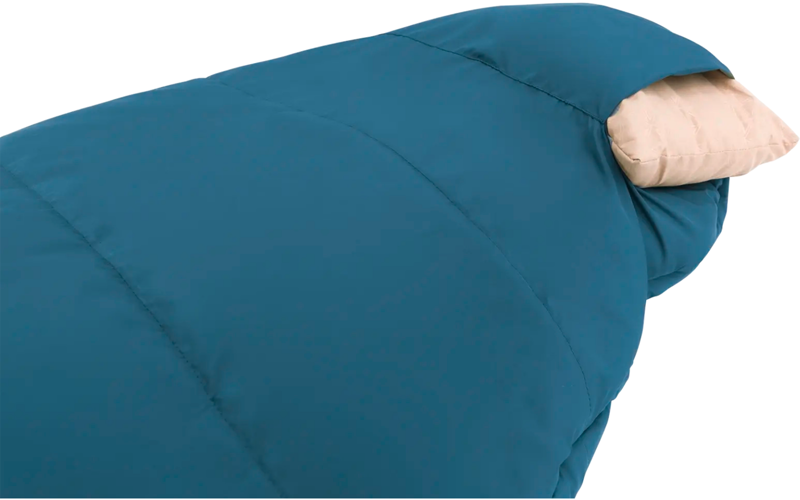 Persoon ligt in een blauwe slaapzak