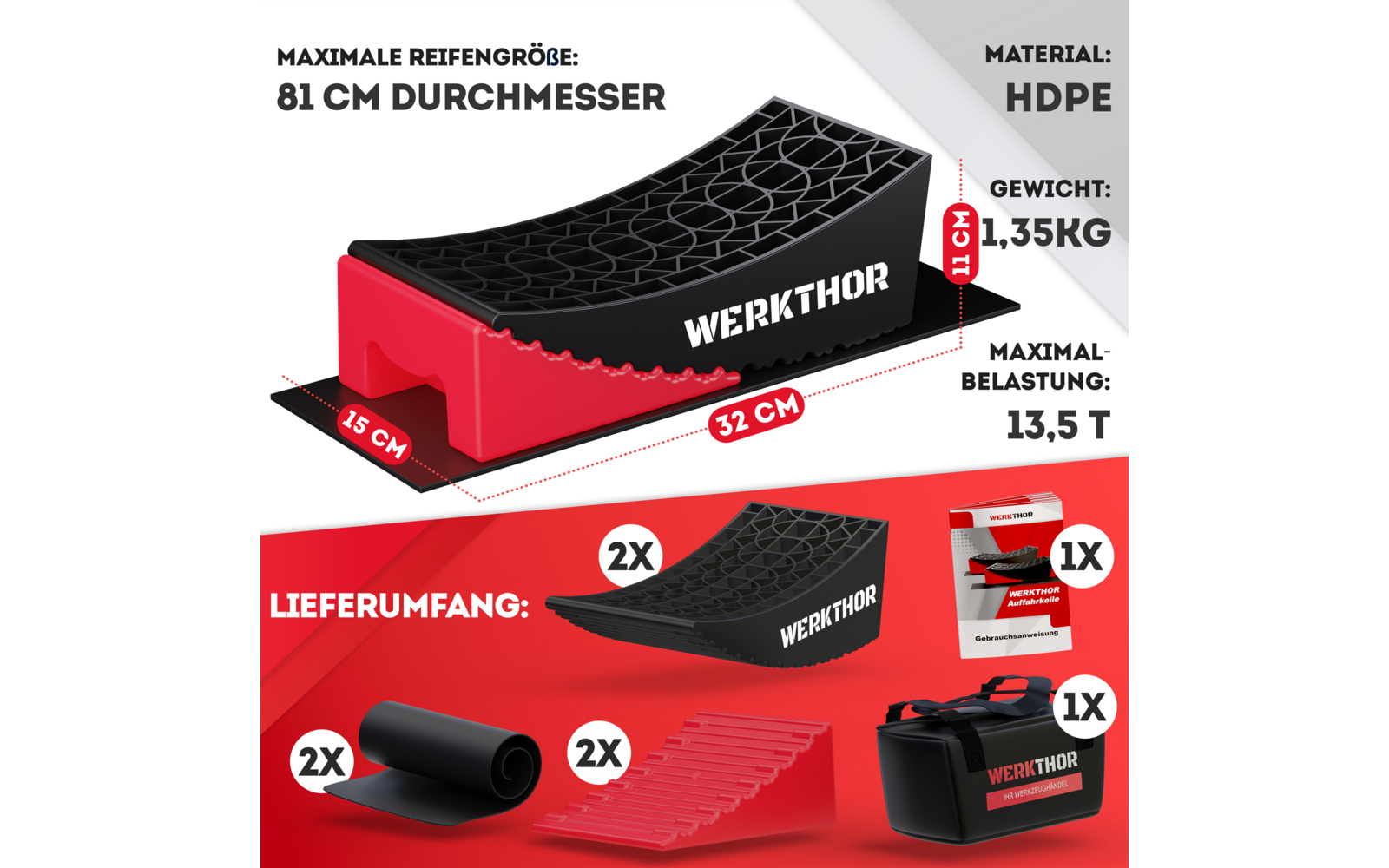 Produktbild Werkthor Auffahrkeile bis zu 13,5 Tonnen inklusive Transporttasche Gr&ouml;&szlig;e  1