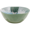 Bol en céramique verte avec un motif blanc et bleu à l'intérieur